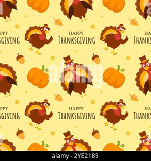 Festive Thanksgiving Day Seamless Pattern Template with Flat Style Cartoon Elements Illustration Stock Vector