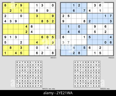 Sudoku puzzles with the 10x10 grid. Full symmetry. 44, 40 clues. Very easy, easy. Set T01 MKII. Stock Vector