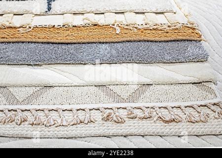 various samples of fabric for upholstery of furniture and carpets Stock Photo