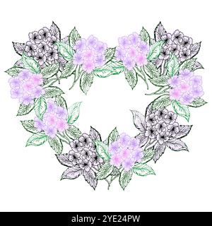 Floral heart frame, hydrangea spring flower for design of card or invitations. Stock Vector