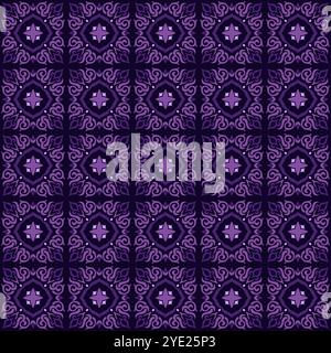 alavera pattern. Indian patchwork. Azulejos portugal. Tile Pattern With Purple and Black Color Stock Vector