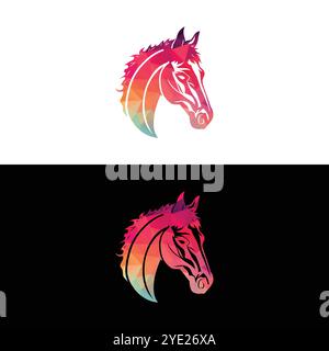 Horse Low polygon geometric pattern style with a background of black white and pink colour Stock Vector
