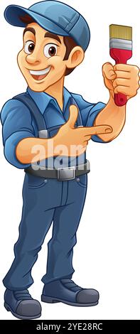 Painter Decorator Cartoon Paint Brush Handyman Stock Vector