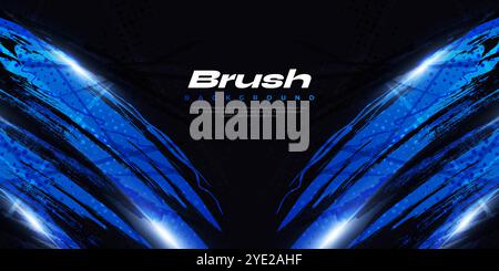 Blue Gradient Brush Texture Isolated on Black Background with Halftone Effect. Sport Background with Grunge Style and Glowing Light Effects Stock Vector