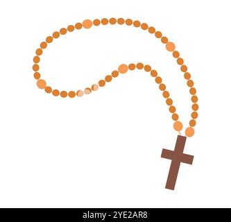 Vector rosary in cartoon style. Rosary for prayer and reflection on God of Christians. Sacred attribute for Catholics and Orthodox. Wooden bowline wit Stock Vector
