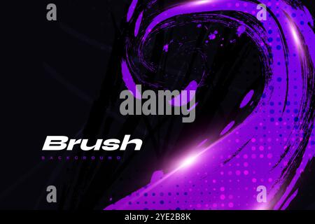 Purple Gradient Brush Texture Isolated on Black Background with Halftone Effect. Sport Background with Grunge Style and Glowing Light Effects Stock Vector