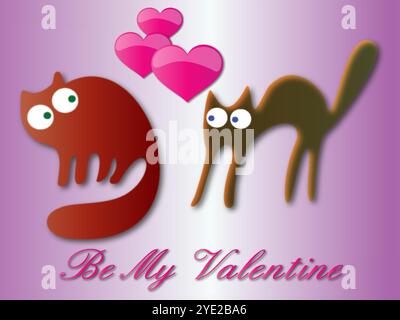 Cat and a cat are standing next to each other. The cat on the left is red and the cat on the right is brown. The cats are looking at the camera. The i Stock Vector