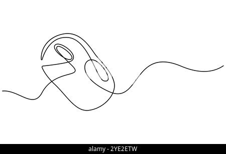 Drawn continuous one line computer mouse logo. Vector illustration, Computer Mouse Black Stroke Linear Icon, Mouse computer one continuous single line Stock Vector
