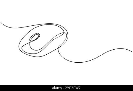 Drawn continuous one line computer mouse logo. Vector illustration, Computer Mouse Black Stroke Linear Icon, Mouse computer one continuous single line Stock Vector