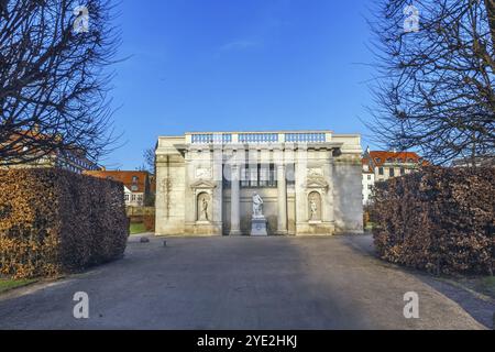 Pavilion with sculpture in Rosenborg Palace garden in Copenhagen, Denmark, Europe Stock Photo