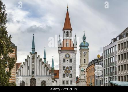 Old Town Hall, Munich, Germany. View from Marienplatz square Stock Photo