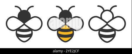Bee icon symbol set. Bumblebee pictogram logo sign collection. Honey bee vector illustration image. Honeycomb hive symbol. Isolated on white backgroun Stock Vector