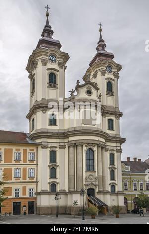 St. Anthony's Church in Padua is the dominant building on Dobo Istvan Square in Eger, Hungary, Europe Stock Photo