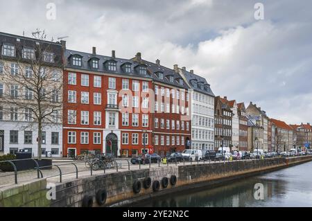 Embankment with historical houses in Copenhagen city center, Denmark, Europe Stock Photo