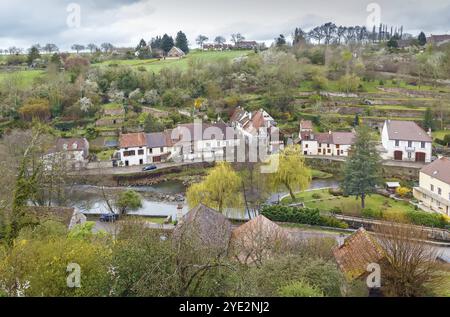 Landscape with Armancon river in Semur-en-Auxois, France, Europe Stock Photo