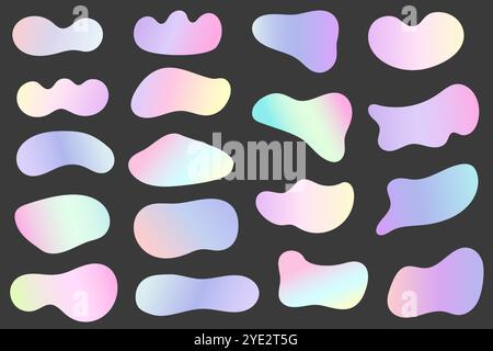 Abstract gradient shapes. Fluid vector blobs with liquid color gradation. Organic irregular watercolor elements. Amoeba iridescent holographic design Stock Vector