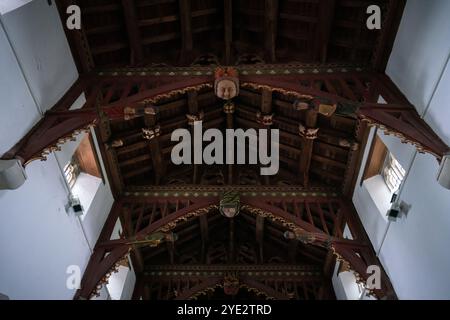 The unique hammer beam roof at St John the Baptist church in Bere Regis, Dorset, UK Stock Photo