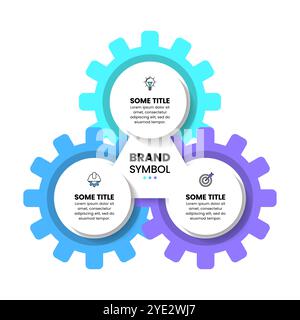 Infographic template with icons and 3 options or steps. Linked gears. Can be used for workflow layout, diagram, banner, webdesign. Vector illustration Stock Vector