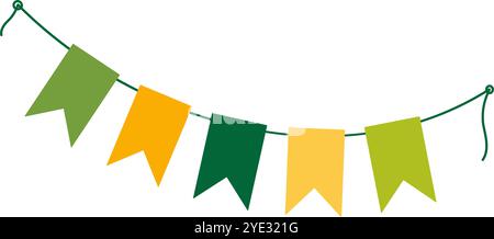 Festive pennants garland on rope in trendy traditional St Patrick Day holiday colors. Greeting idea. Isolated Vector illustration Cards, poster, leaflets, banner, greetings, price, label or web promo Stock Vector