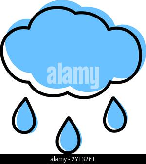 Sky and drops Color Simple line icon with blue fill not along contour. Rainy weather design concept. EPS. Isolated Vector for sticker, pointers, posters, banner, price tags, label, cards or web promo  Stock Vector