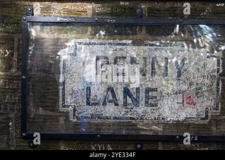 Penny Lane iconic sign, John Lennon, The Beatles, Liverpool, England, United Kingdom Stock Photo
