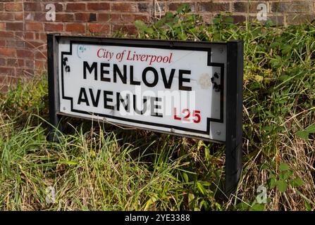 Menlove Avenue street sign, The Beatles, Liverpool, England, United Kingdom Stock Photo