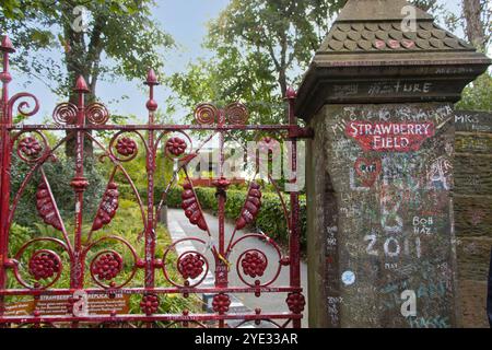 Strawberry field gateway, The Beatles song, Liverpool, England, United Kingdom Stock Photo