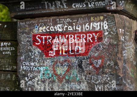 Strawberry field gateway, The Beatles song, Liverpool, England, United Kingdom Stock Photo