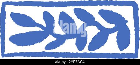 Minimalist Blue Leaf Rectangle Border Stock Vector