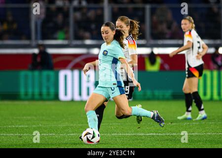 DUISBURG, GERMANY - 28 OCTOBER, 2024: The friendly football match of national women teams Germany and Australia at Schauinsland Reisen Arena Stock Photo