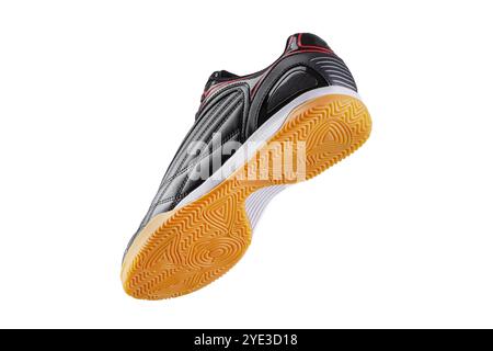 Black leather sneaker with polyurethane sole on a white background. Stock Photo