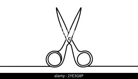 Minimalist vector illustration representing a pair of scissors, using a single continuous line. Vector illustration. Stock Vector