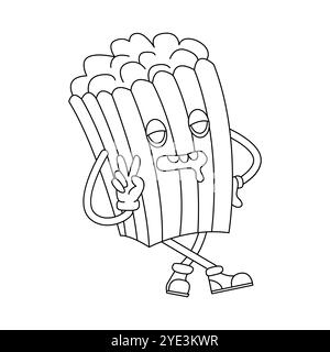 Groovy psychedelic popcorn box showing hippie peace and love gesture vector illustration Stock Vector