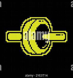 Sports ab wheel for abdominal press Pixel silhouette icon. Healthy lifestyle, sports in gym and at home. Black and yellow vector Stock Vector