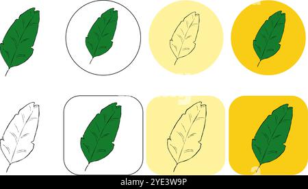 Tropical plant leaf vector logo. Round and square emblem leaves in linear style. Vector abstract badge for design of natural products, flower shop, co Stock Vector