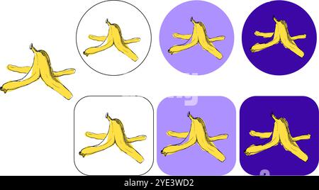 banana peel vector illustration logo in graphic. isolated on colored background in circle round and square template. garden fertilizer, natural and bi Stock Vector