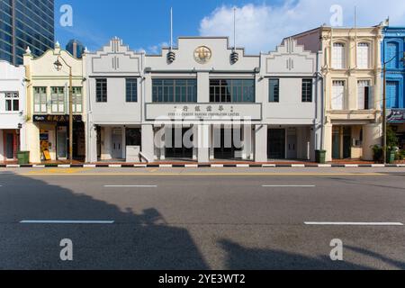 Est built in 1932. Oversea-Chinese Banking Corporation Limited, South Branch. A tropical deco architecture heritage building. Chinatown, Singapore. Stock Photo