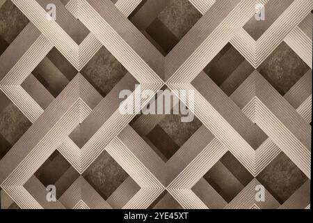 Beige, light brown wallpaper with geometric pattern, rhombuses, squares for the walls. Decorative materials for room, interior renovation, wall paper Stock Photo