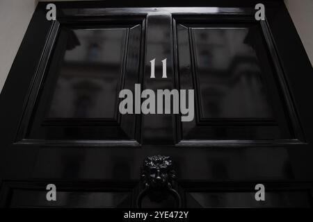 London, UK. 29 Oct 2024. Pictured: A general view of The Number 11 door in Downing Street ahead of the Autumn Budget. Credit: Justin Ng/Alamy Live News. Stock Photo