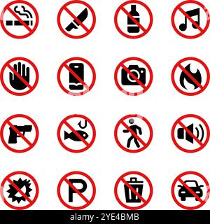 no,ban,prohibition sign set,vector and illustration Stock Vector