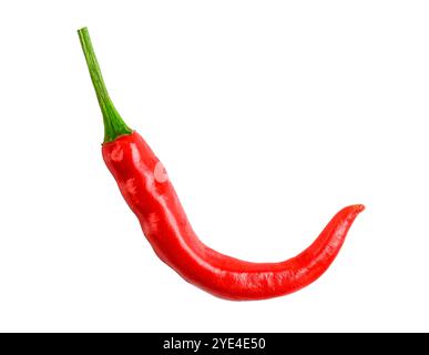 One red hot chilli pepper isolated on white, clipping path, top view Stock Photo
