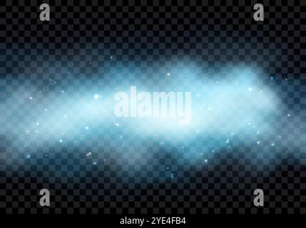 Magic light effect, blue air wave or wind flow with golden stars. Glow ...