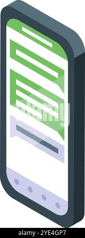 Mobile phone displaying an online chat conversation with green and gray speech bubbles on bright screen Stock Vector