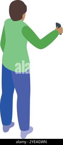 Tourist taking pictures during vacation using mobile phone Stock Vector