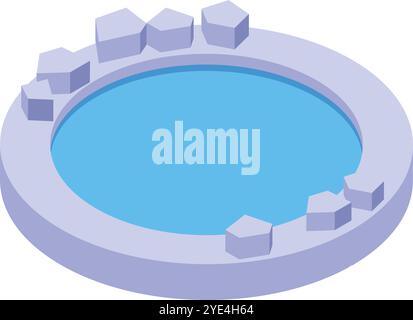 Refreshing isometric circular pool surrounded by ice cubes, creating a cool summer scene Stock Vector