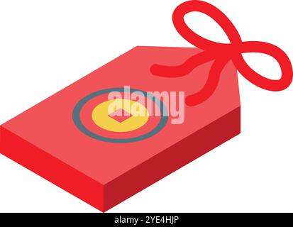 Red envelope decorated with traditional chinese coin and red ribbon, symbolizing prosperity and good luck during lunar new year celebrations Stock Vector