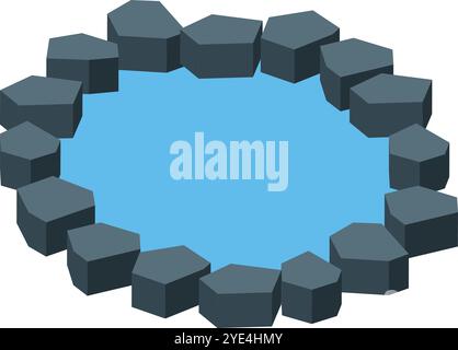 Small artificial pond surrounded by isometric grey stones, ideal for relaxing in a peaceful environment Stock Vector