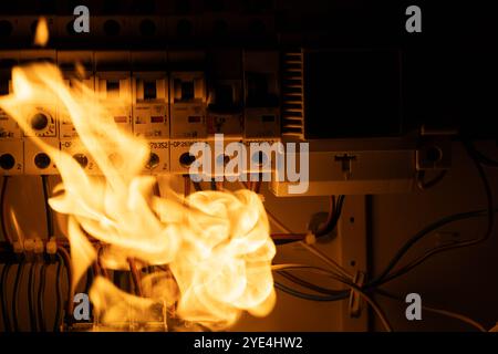 Electrical Fuse Panel Fire Hazard Stock Photo