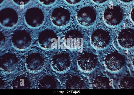 Front image of metal grille of amplifier or music loudspeaker.Metal mesh surface background. Stock Photo