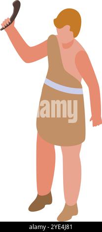 Prehistoric man holding a hand axe is ready for hunting Stock Vector